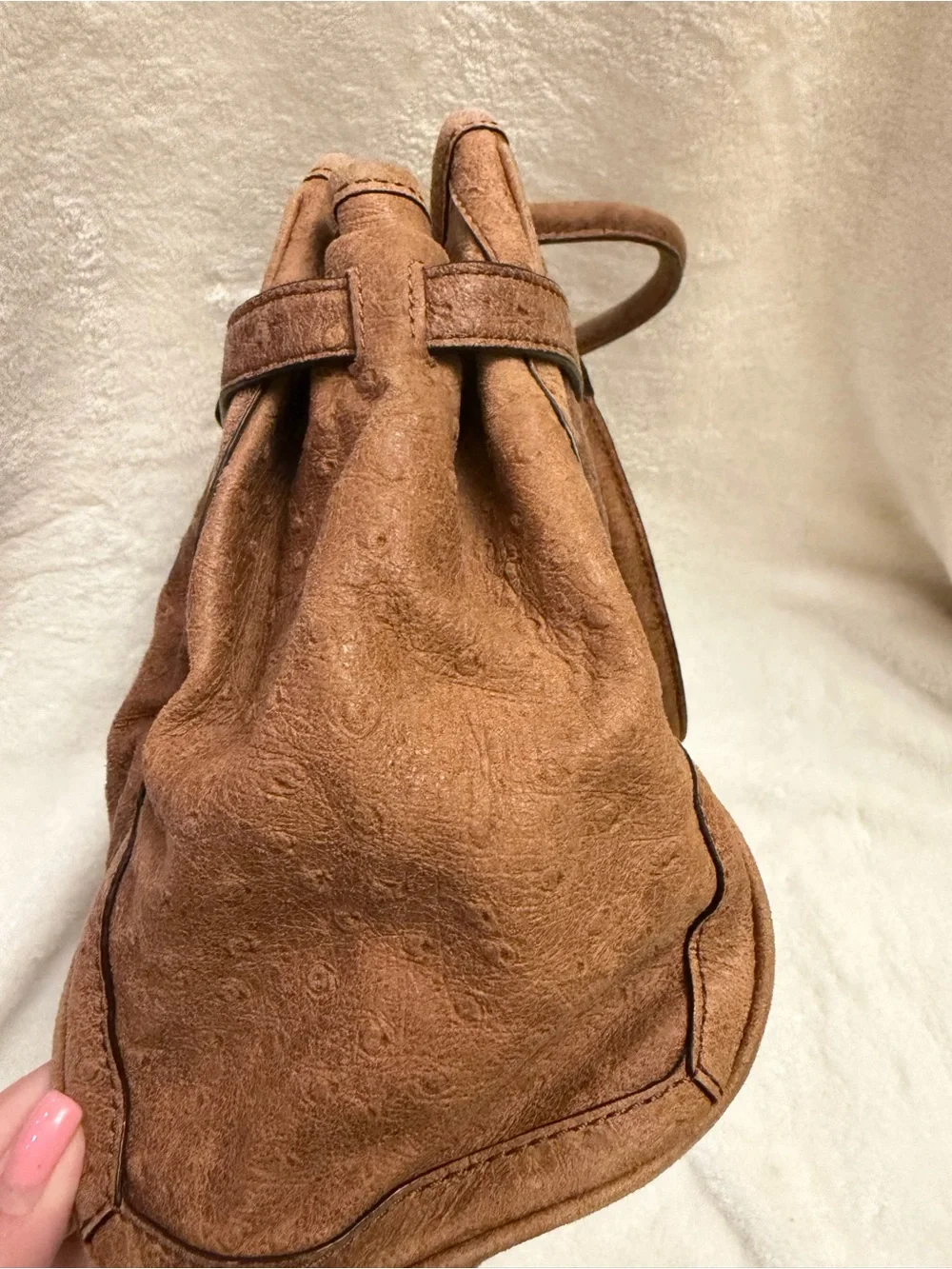 Michael Kors Hamilton Ostrich Embossed Satchel Bag & Zip Wallet Set Brown Tan